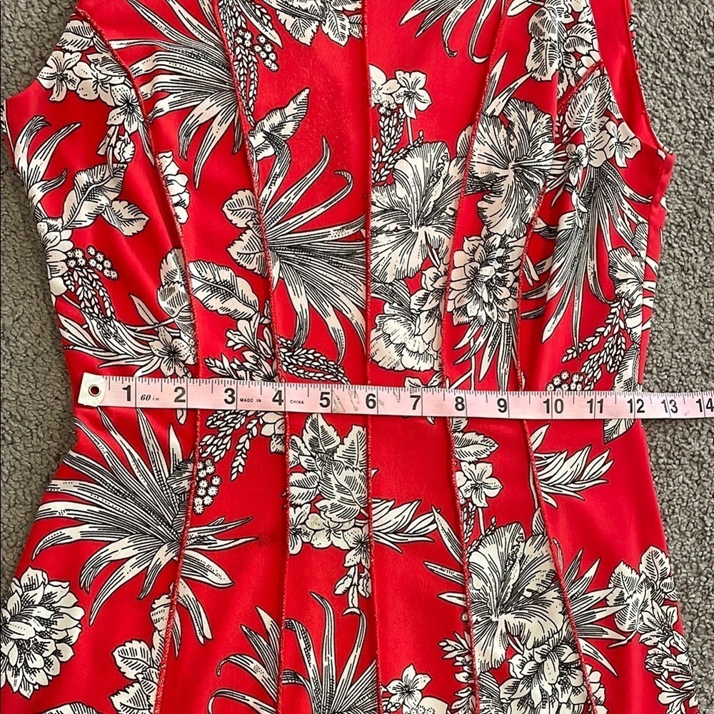 Elegant Red and Black Floral Sleeveless Dress | Size 4 FAIR CONDITION - Picture 12 of 12